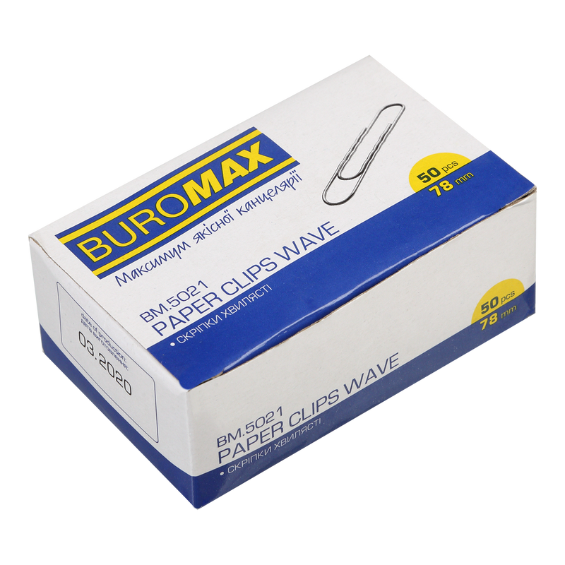 Скріпки BUROMAX (BM.5021) 50 мм, круглі, рельєфні, нікельовані, 50 шт.